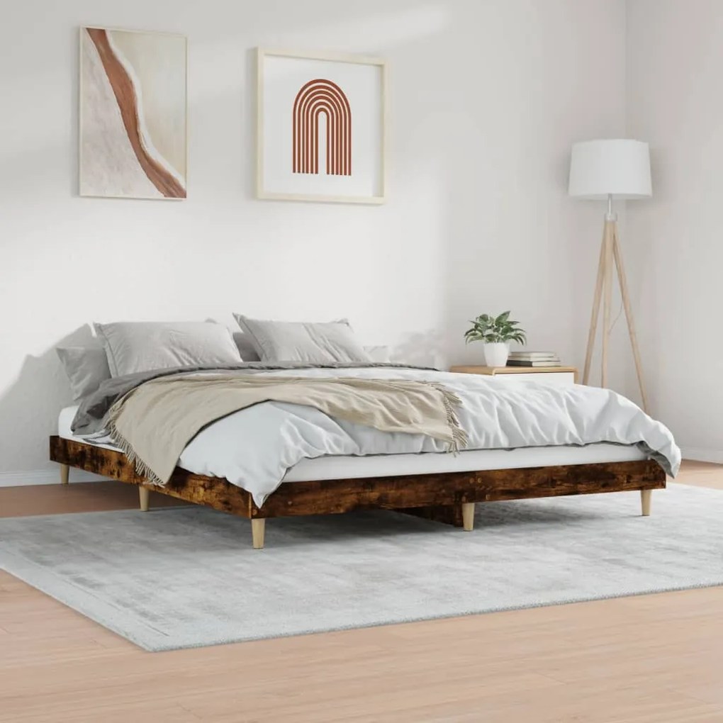 Estrutura de cama 180x200 cm derivados madeira carvalho fumado