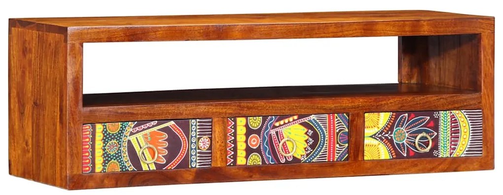 Armário de TV para parede 90x30x30 cm madeira acácia maciça