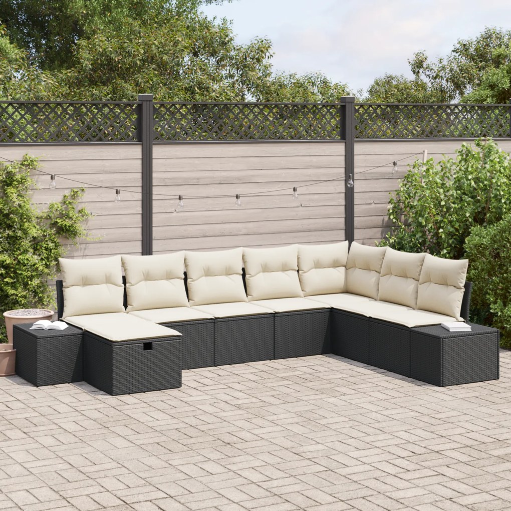 Conjunto de Sofá de 8 Peças com Almofadas Preto Rattan PE