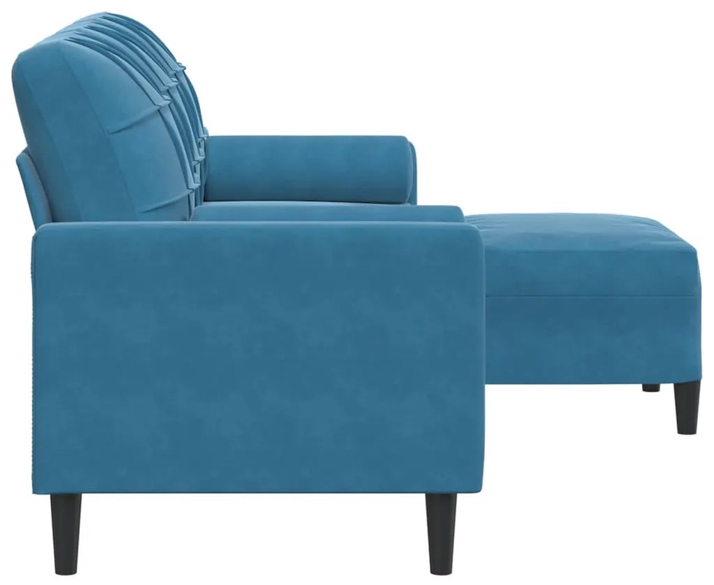 Sofá de 3 lugares com apoio de pés 180 cm veludo azul
