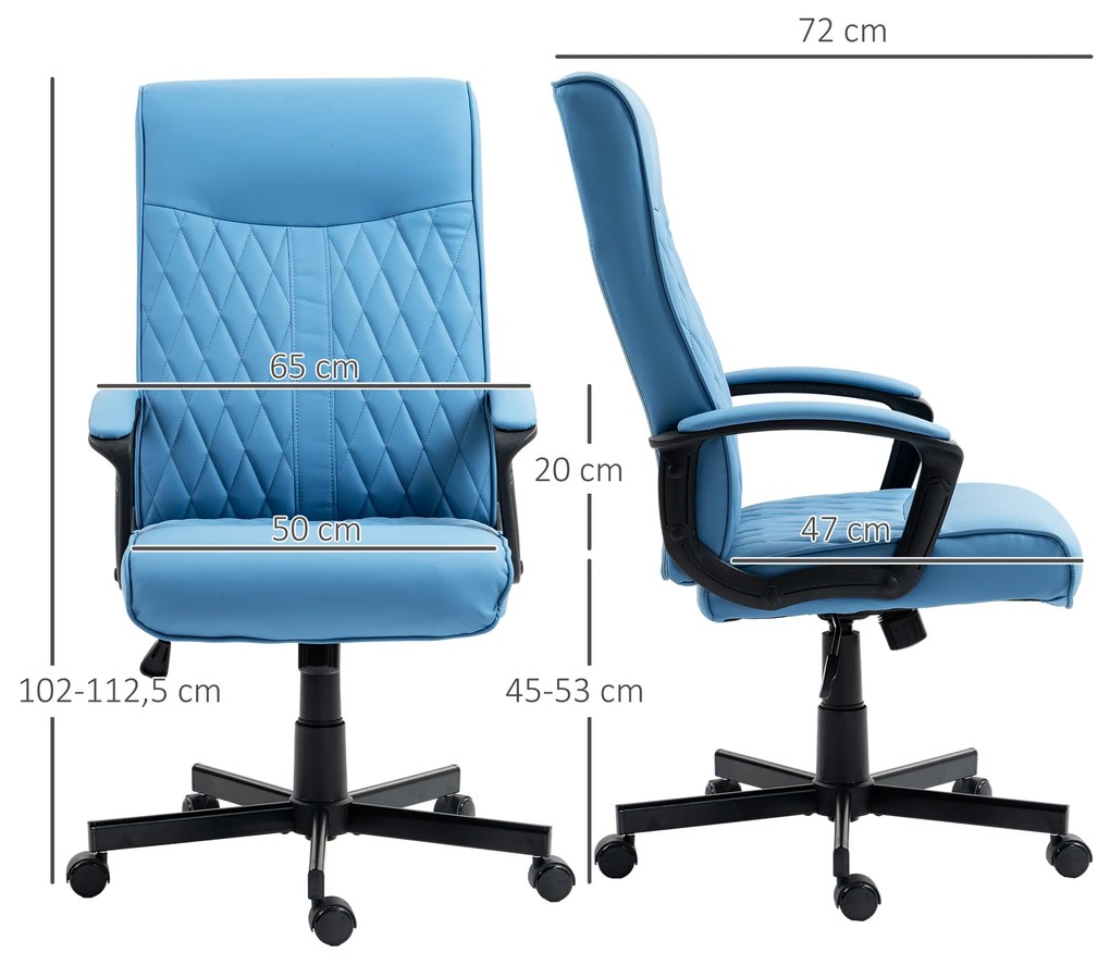 Cadeira de Escritório Giratória 360° com Encosto Alto Altura Ajustável e Função de Inclinação 65x65x102-112,5 cm Azul