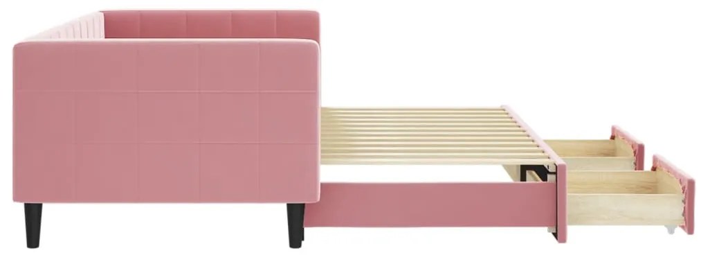 Sofá-cama com gavetão e gavetas 90x200 cm veludo rosa
