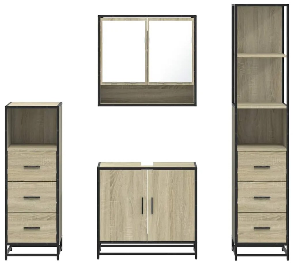 4 pcs conj. móveis casa banho derivados madeira carvalho sonoma