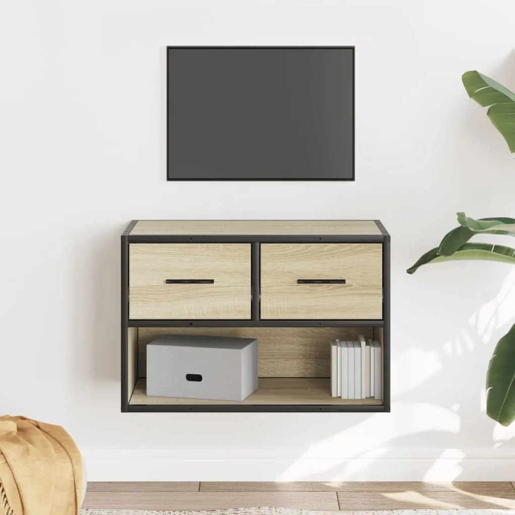 vidaXL Móvel p/ TV 60x31x39,5 cm deriv. madeira/metal carvalho sonoma