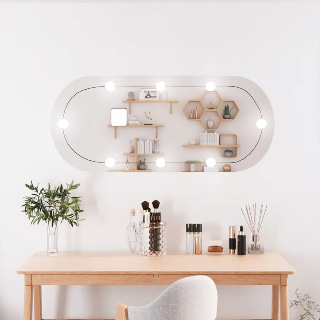 vidaXL Espelho de parede oval com luzes LED 25x60 cm vidro