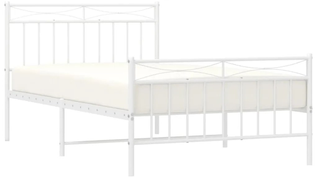 Estrutura de cama com cabeceira e pés 107x203 cm metal branco