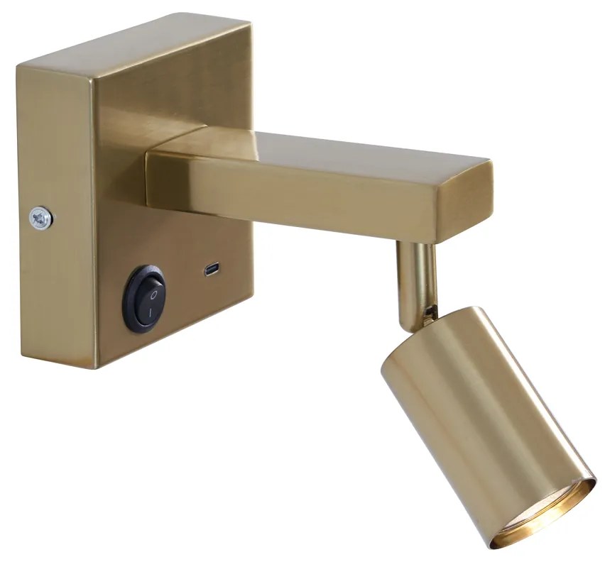 Candeeiro de Parede Moderno Dourado com USB-C Inclinável - Rex Moderno