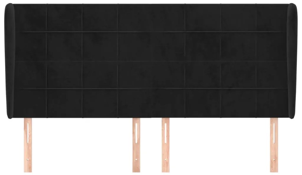 Cabeceira de cama c/ abas veludo 183x23x118/128 cm preto
