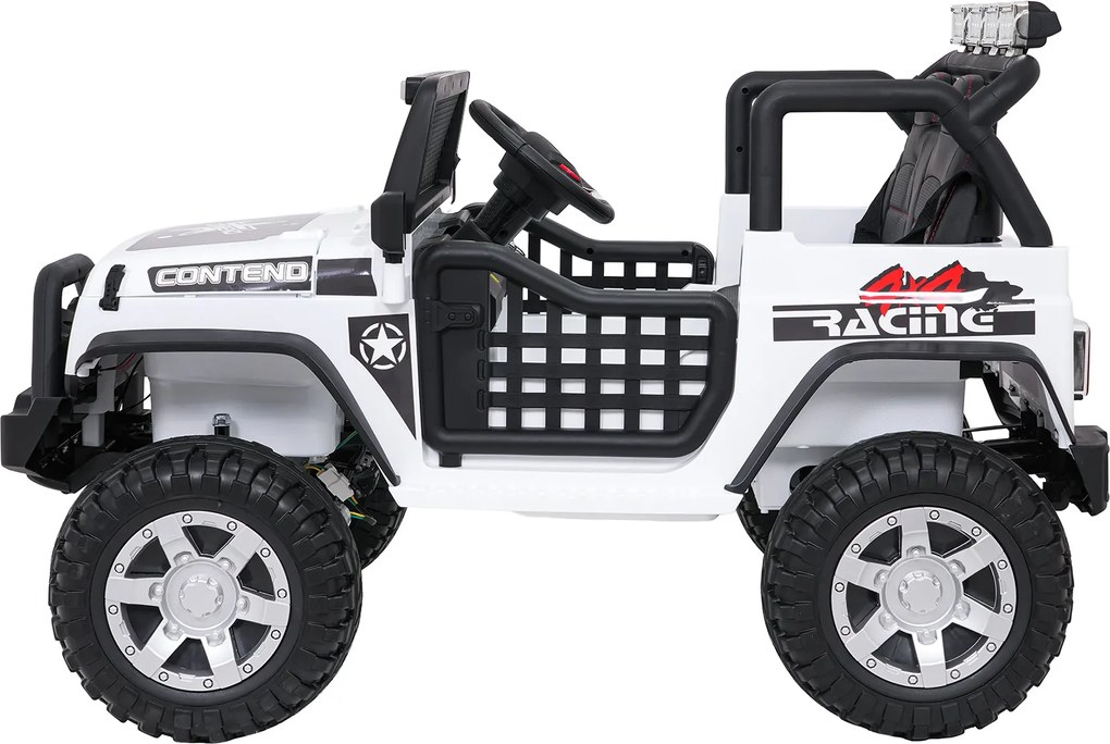 Jipe elétrico para Crianças 12V Jeep BEAST 4x4, Rodas de espuma EVA, Assento Couro ecológico Branco