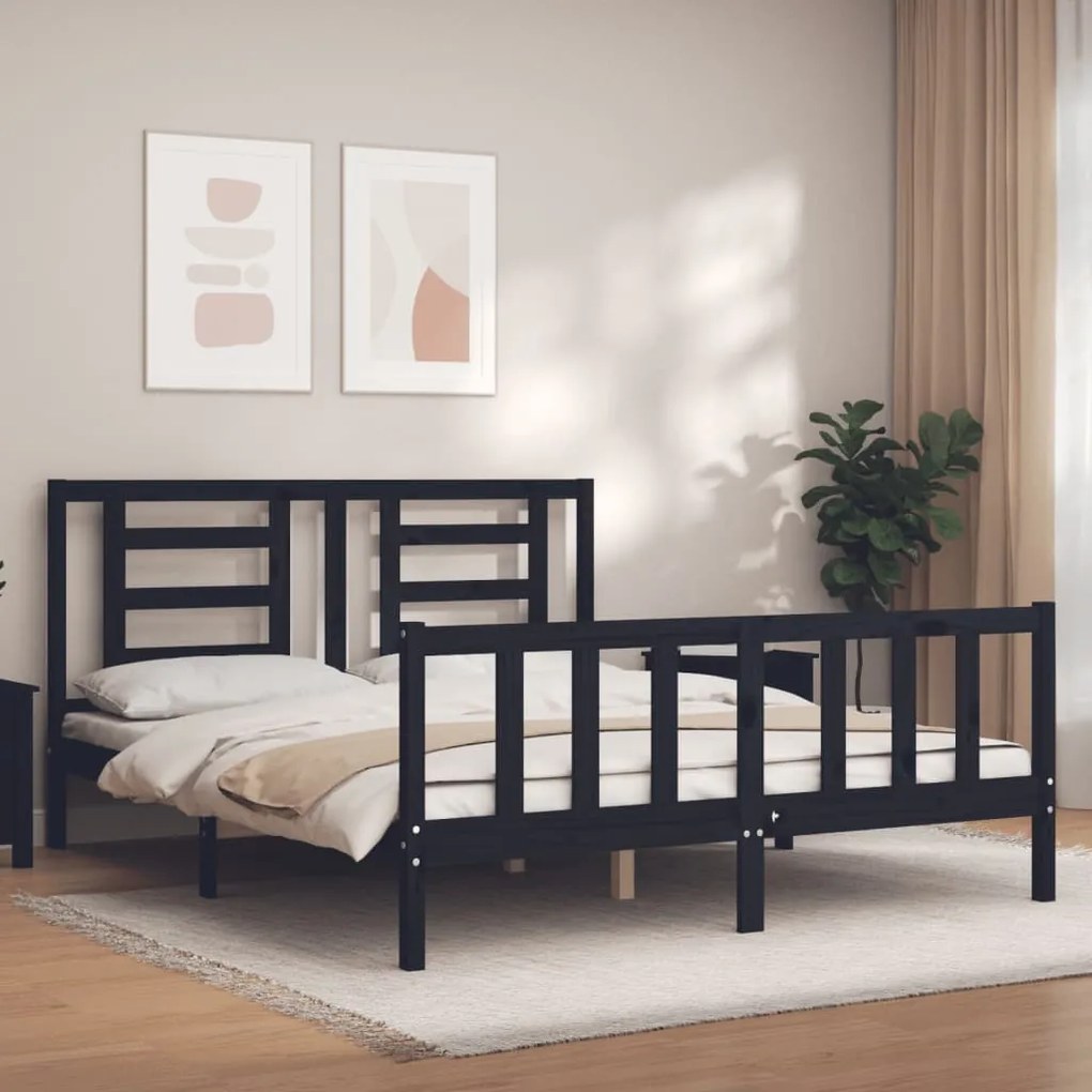 Estrutura de cama King Size com cabeceira madeira maciça preto