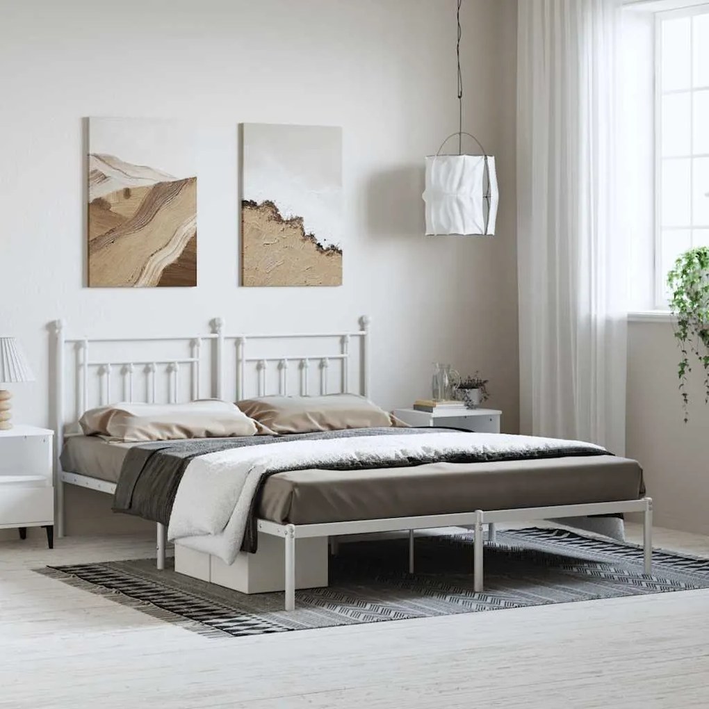 Estrutura de cama com cabeceira 183x213 cm metal branco