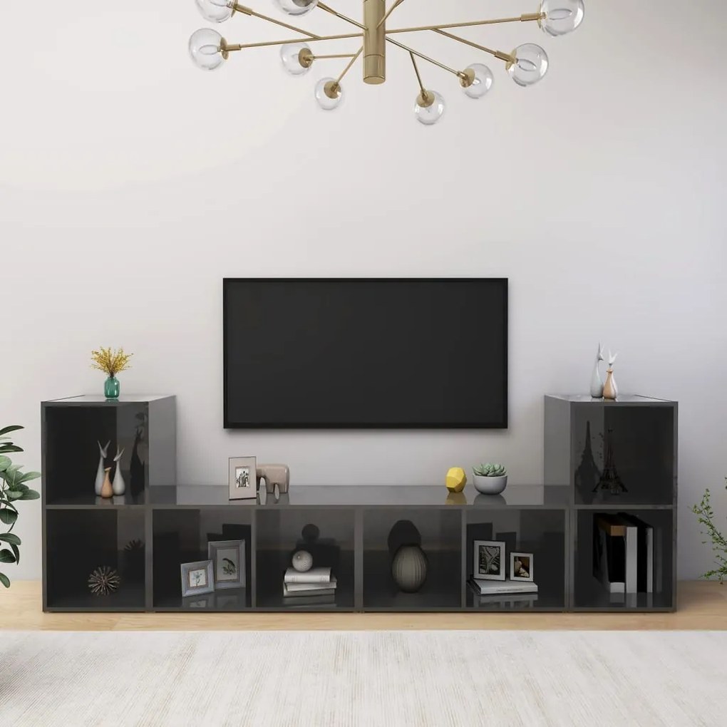 vidaXL Móveis de TV 4 pcs derivados de madeira cinza brilhante