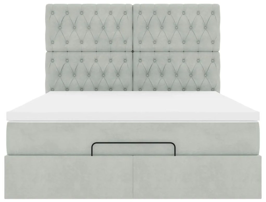 Estrutura cama otomana colchões 140x200cm veludo cinzento claro