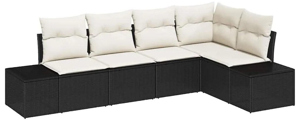 Sofa de Jardim Modular de 5 Peças com Almofadas Pretas