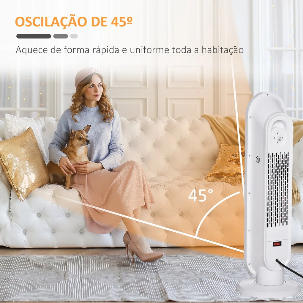 Aquecedor Cerâmico de Torre com Controlo Remoto - Branco e Preto - 21x