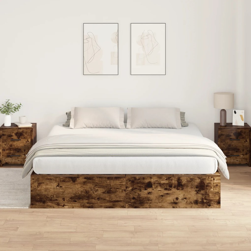 Estrado de Cama vidaXL Fumado Carvalho 200x200 cm