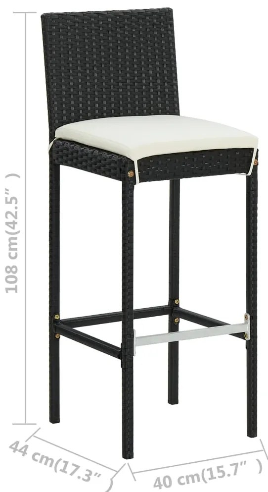 5 pcs conjunto de bar para jardim com almofadões preto
