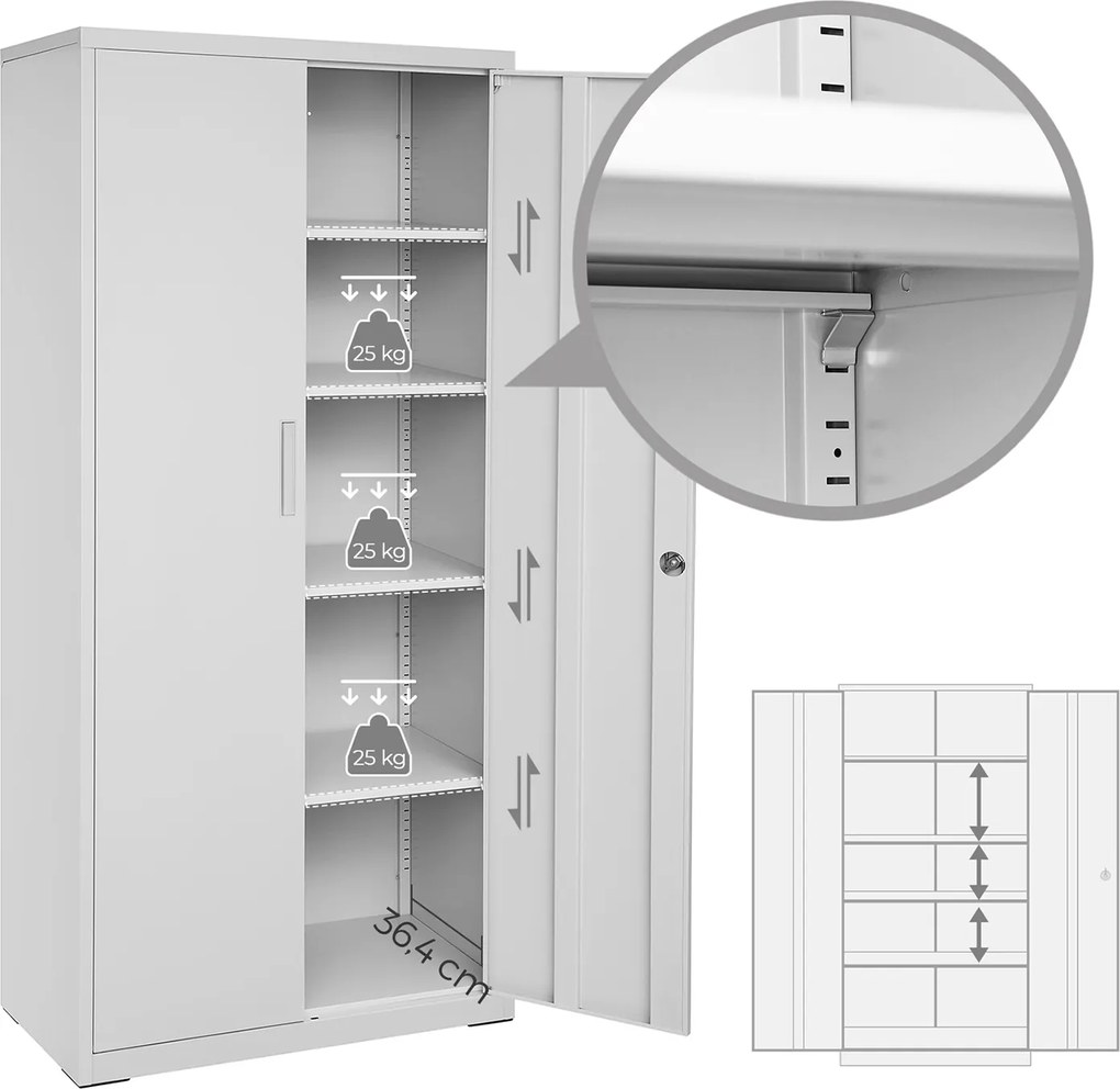 Armário para arquivos multifuncional e de arrumação 40 x 80 x 180 cm cinzento