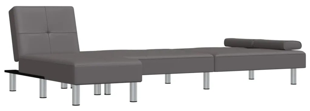 Sofá-cama Chaise Longue 255x140x70 cm couro artificial cinzento