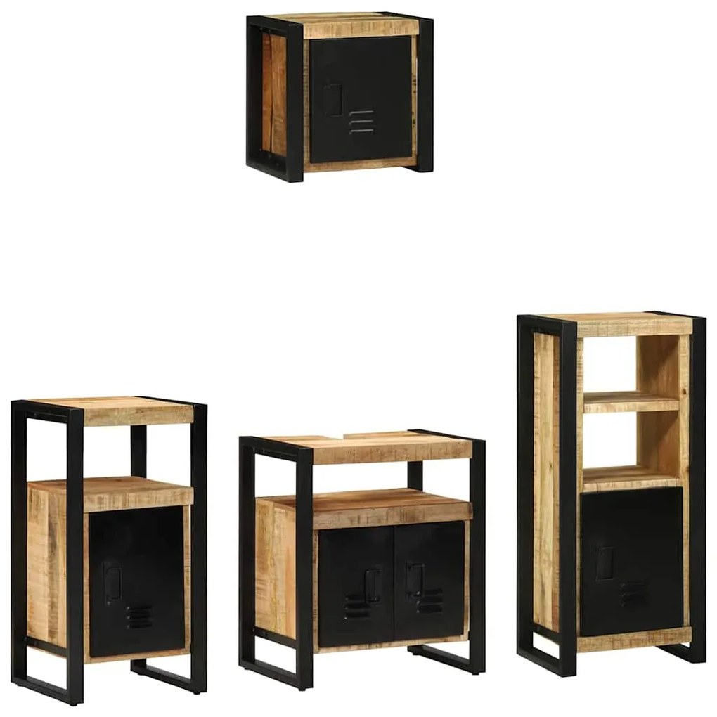 Conjunto de Móveis para Banheiro 4 pcs Madeira de manga maciça