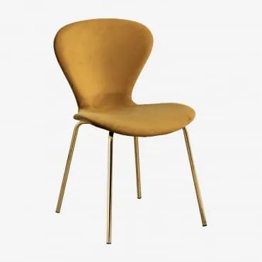 Cadeira de Jantar Empilhável em Tecido de Veludo Mostaza & Dourado - Sklum