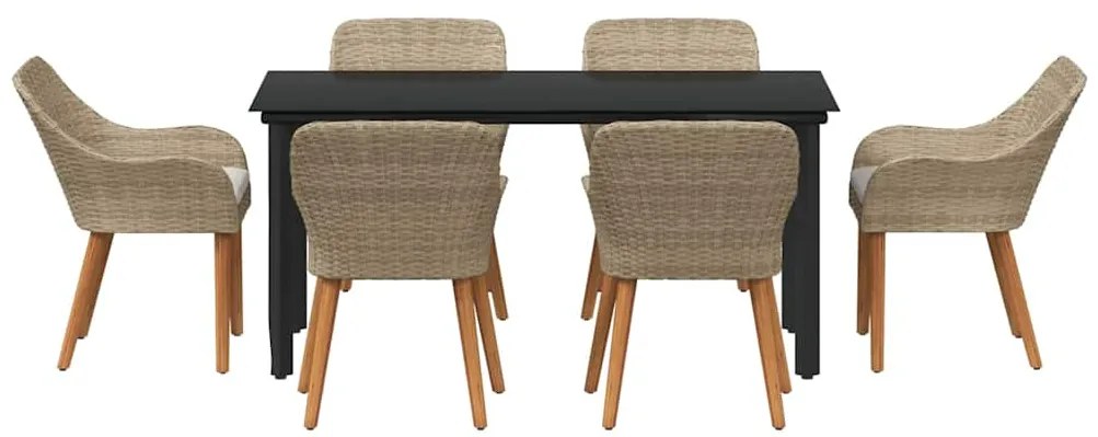 Conjunto de Jantar de Jardim 7 Peças Bege em Rattan e Poliéster