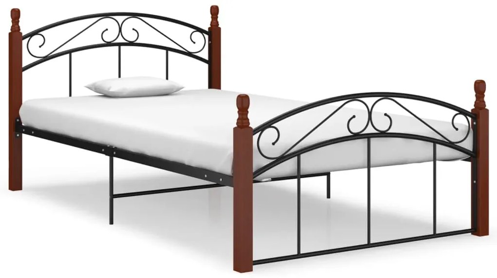 Estrutura de cama 120x200cm metal/madeira carvalho maciça preto