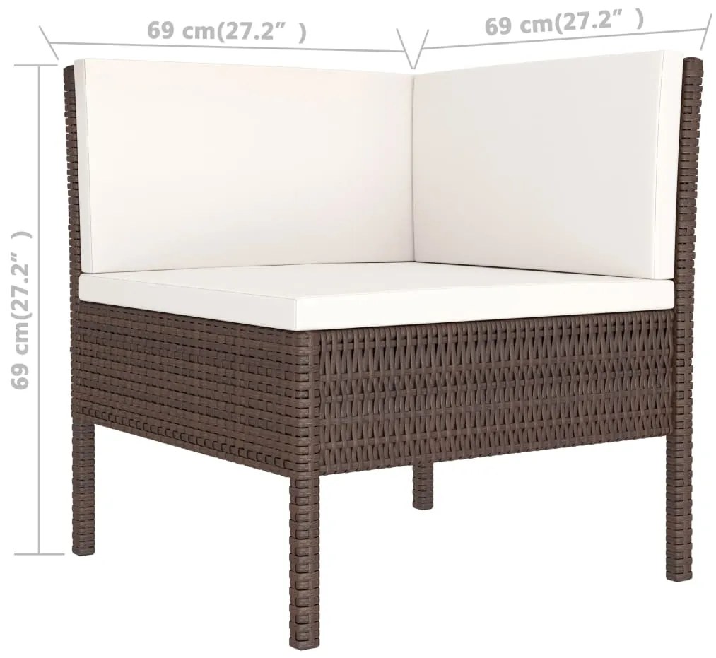 6 pcs conjunto lounge jardim c/ almofadões vime PE castanho