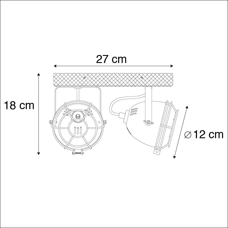 Foco industrial castanho enferrujado com madeira inclinável 2 luzes - Gina Industrial