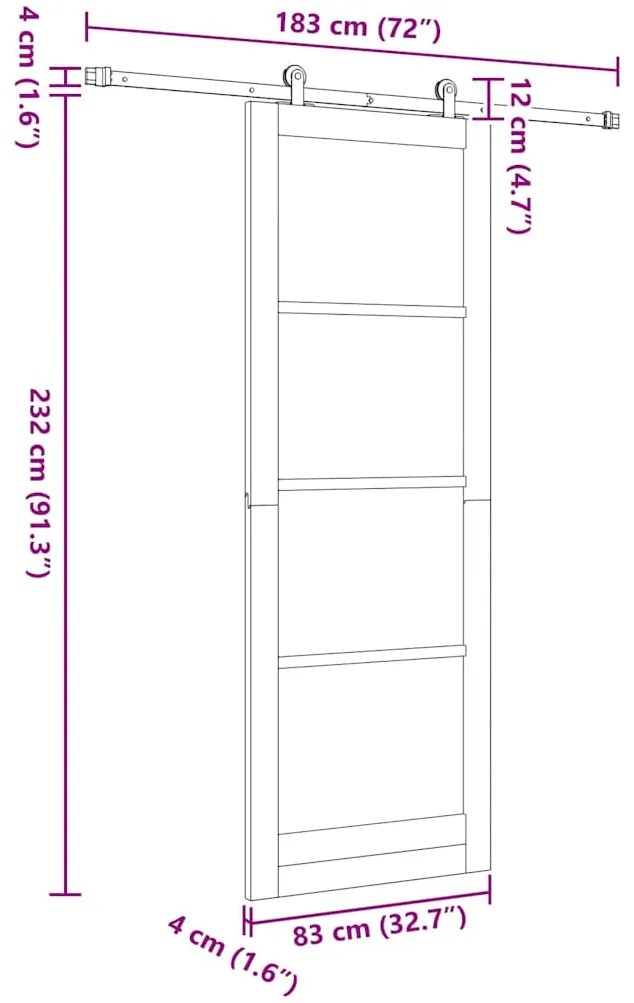 Porta de Correr vidaXL com Conjunto de Ferragens 83x232 cm Madeira Mac
