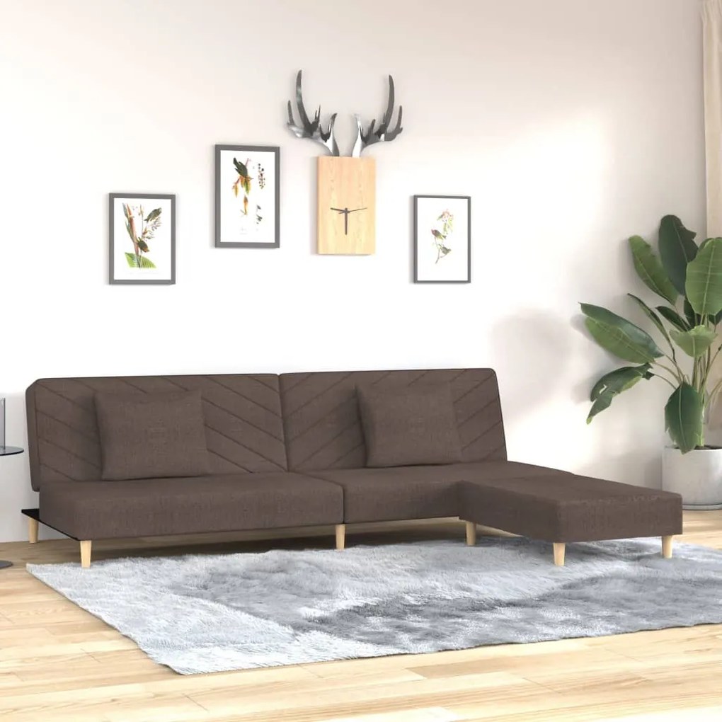 vidaXL Sofá-cama 2 lug. 2 almofadas/apoio pés tecido cinza-acastanhado