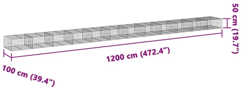 Cesto gabião com cobertura 1200x100x50 cm ferro galvanizado