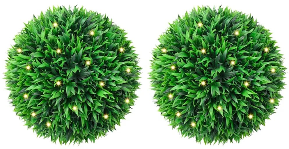 vidaXL Bolas artificiais de buxo com luzes LED 2 pcs verde 47 cm