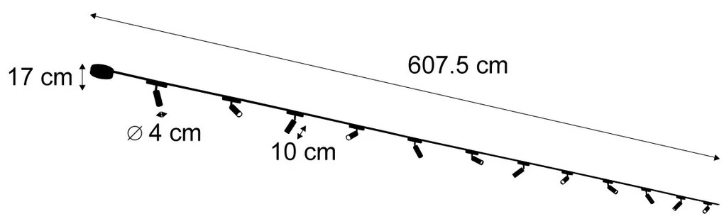 Sistema de iluminação de trilho moderno com 12 focos pretos monofásicos - Magnetic Samson
