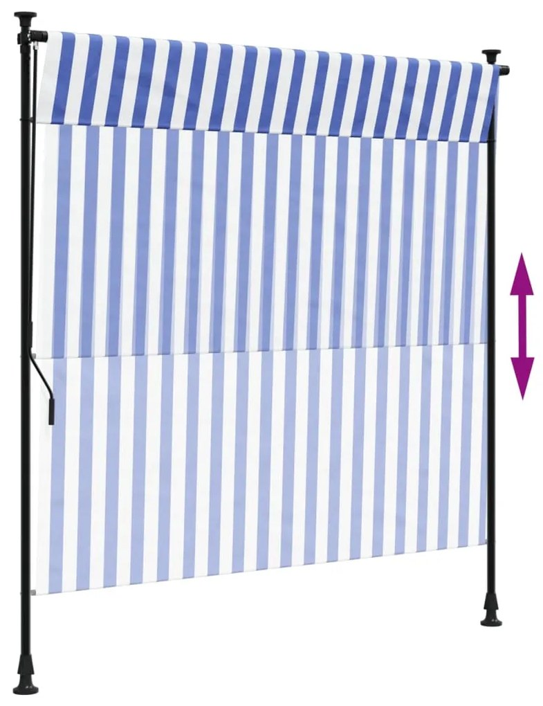 Estore de rolo para exterior 150x270cm tecido/aço azul e branco