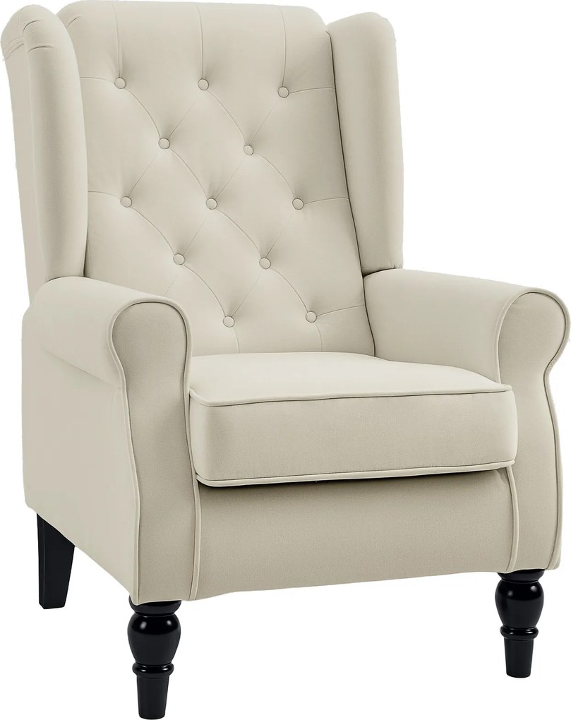 HOMCOM Poltrona de Sala de Estar Poltrona Moderna para Dormitório com Pés de Madeira Poltrona Individual 74x86x102 cm Creme | Aosom Portugal