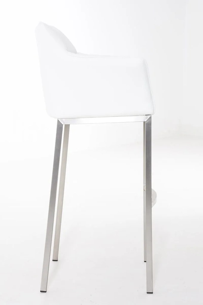 Banco de bar Damaso em couro sintético e com estrutura prateada 64 x 110 x 48 cm Branco