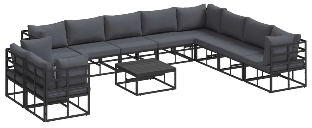 vidaXL Conjunto de Sofá de Jardim com almofada 11 pcs Preto Alumínio