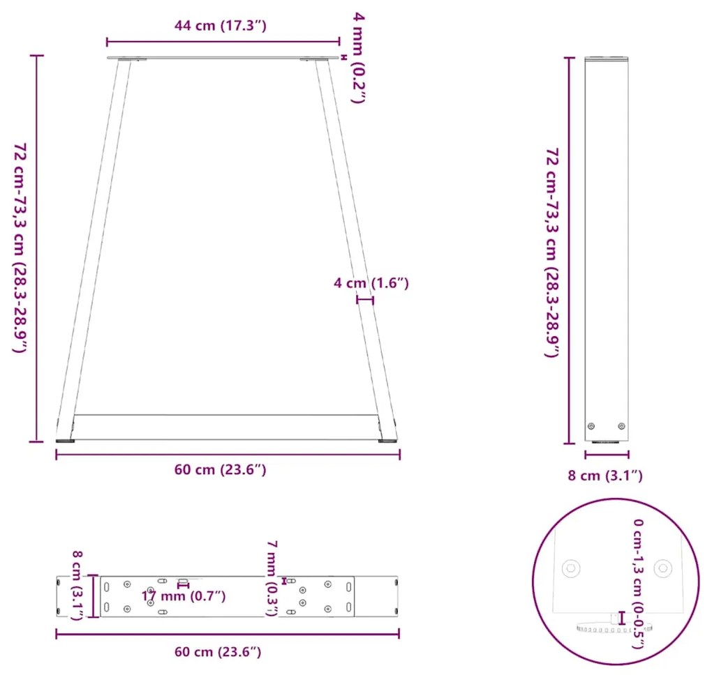 Pés para mesa de jantar em formato de V, 2 peças, branco, 60x(72-73) c