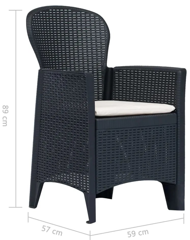 Conj. jantar p/ exterior 5 pcs plástico antracite aspeto vime