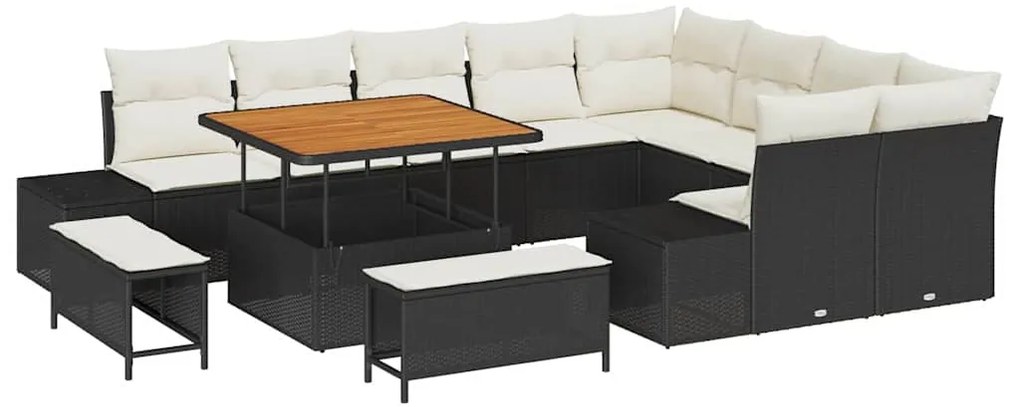 Conjunto de Sofá de Jardim de 12 Peças da com Almofadas, Rattan Preto