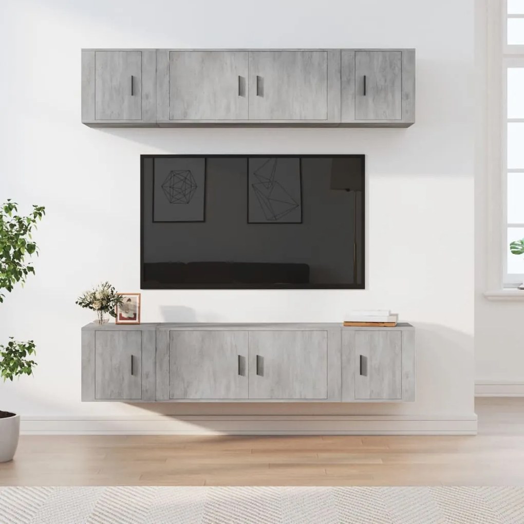 vidaXL Conjunto móveis de TV 6 pcs madeira processada cinzento cimento