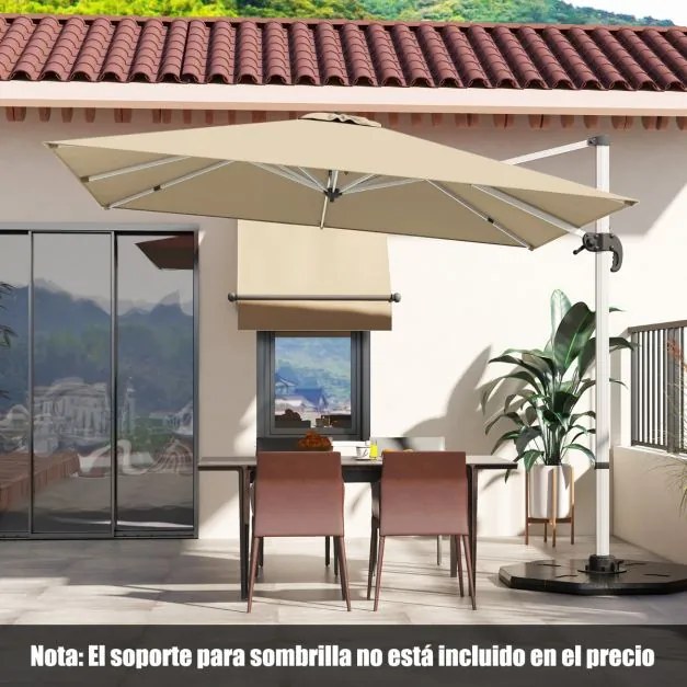 Guarda-sol Jardim de alumínio de 3 m quadrado com rotação de 360° e inclinação ajustável à prova de vento para pátio, piscina e terraço Bege
