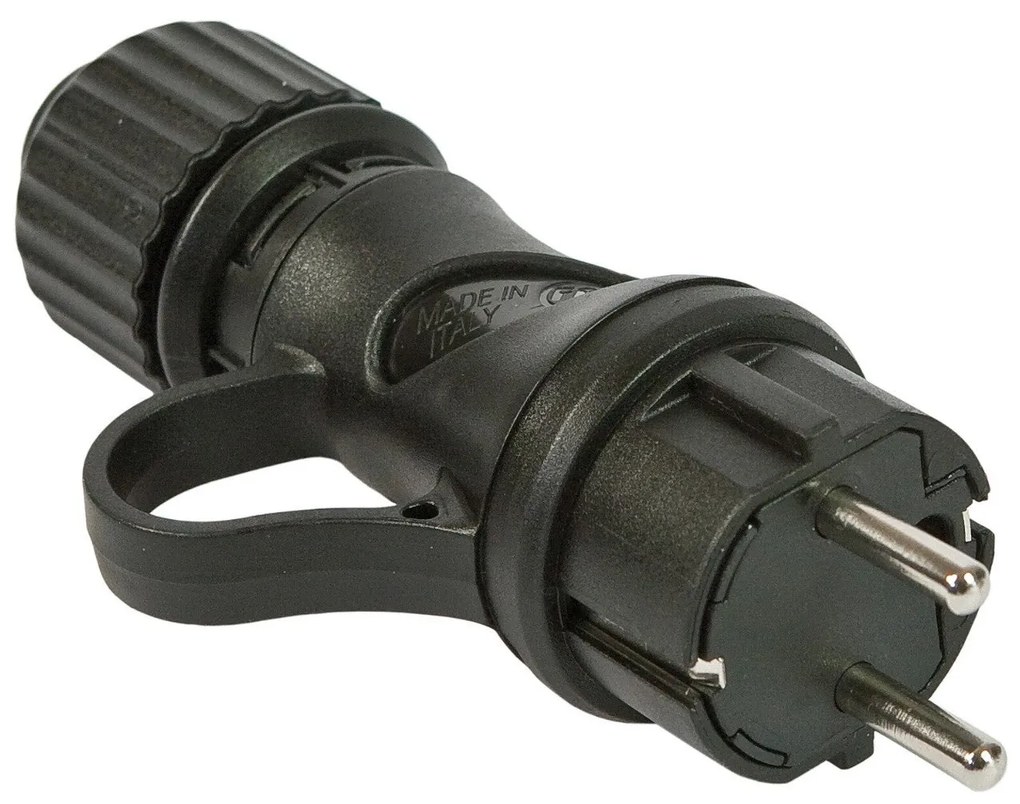 Ficha Schuko preto com anel 16A 250V IP44 para Sistema EIVA