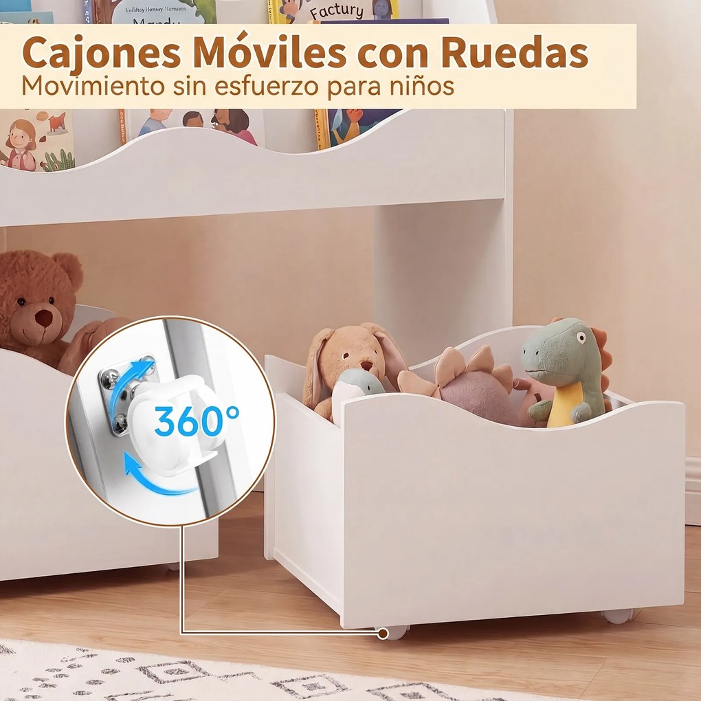 Estante Infantil com Gavetas, 82 x 30 x 76 cm, Estante de 3 Níveis, Branco