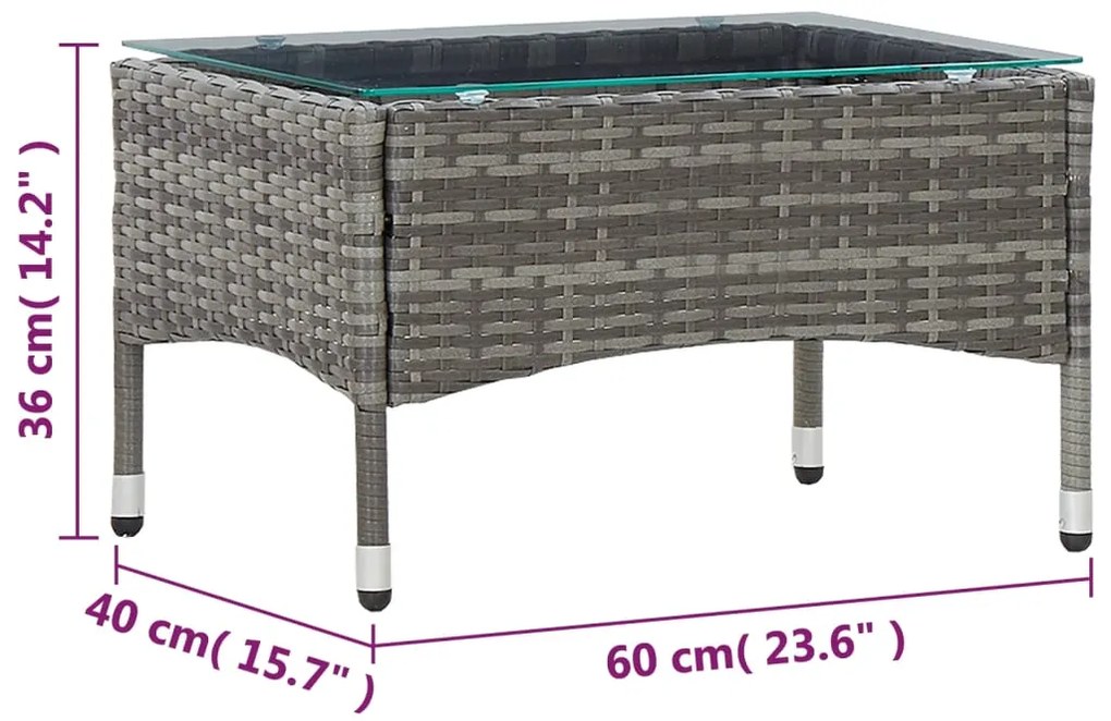 Mesa de centro 60x40x36 cm vime PE cinzento