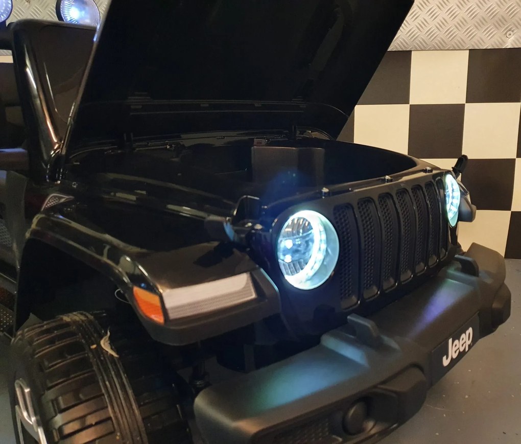 Jeep elétrico para crianças Wrangler 12V Pneus EVA, Assento de couro sintético Preto
