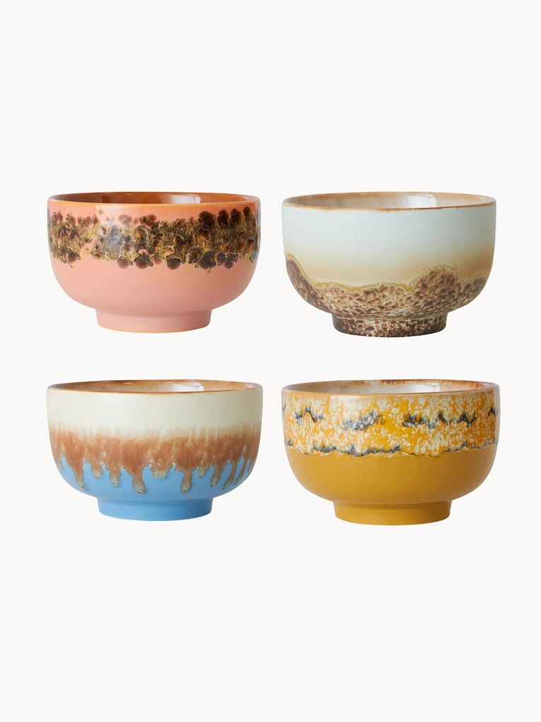 Taças em cerâmica pintadas à mão 70's, conjunto de 4