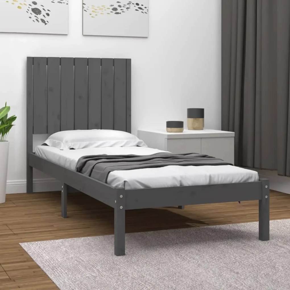 vidaXL Estrutura cama pequena solteiro 75x190 cm madeira maciça cinza