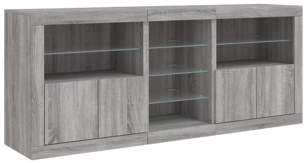 Aparador com luzes LED 181,5x37x67 cm cinzento sonoma
